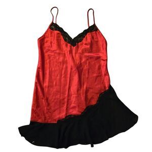 Y2K Slip Dress Red/Black Lace Silky Sexy Siren Whimygoth Vampy Nightie 90's